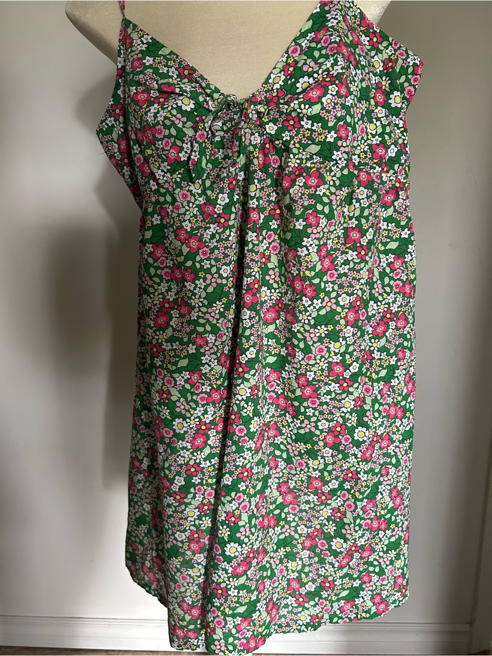 Aqua la vie en roseGreen Floral Smocked Sundress swim cover up with Pink Accents